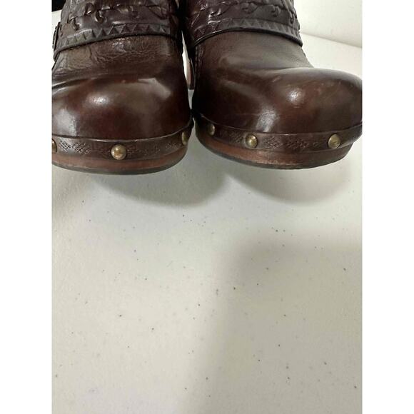 Mia Brown Stamped Pattern Strap Buckle Boho Clogs Womens Size 7 - Picture 5 of 9